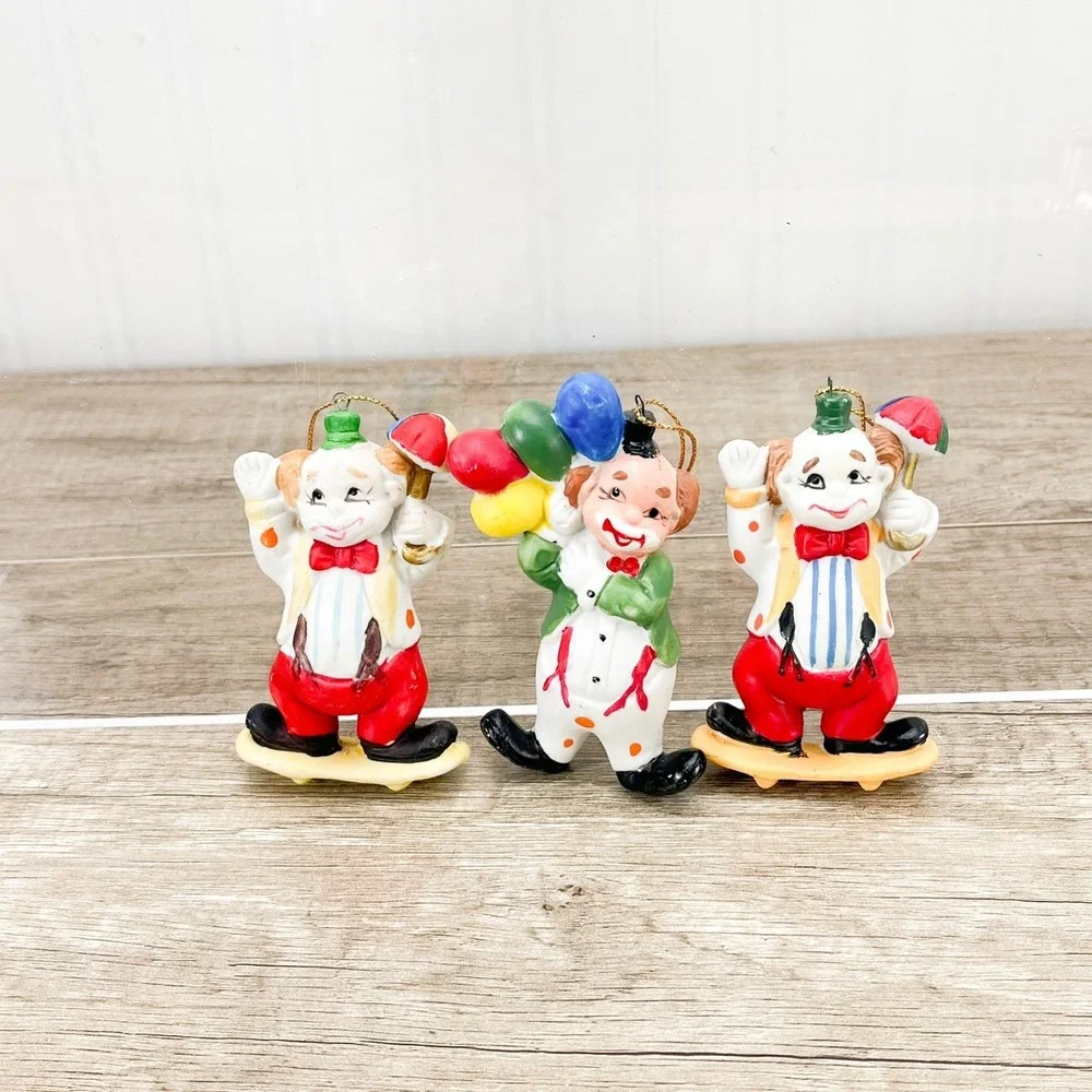 Ceramic Christmas Clown Ornaments Each Are Very‎ Detailed SET OF 3